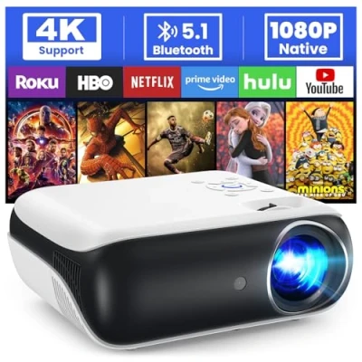 Afbeelding van HOPVISON Projector, Full HD 1080P Bluetooth Projector met 4K Ondersteuning, Draagbare Mini Home Cinema, Thuis/Outdoor Compatibel Smartphone/HDMI/USB/Fire Stick/PS5