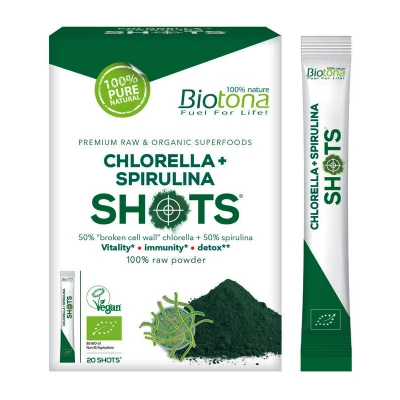 Afbeelding van Biotona Chlorella Spirulina Shots 2.2 gram Bio, 20 stuks