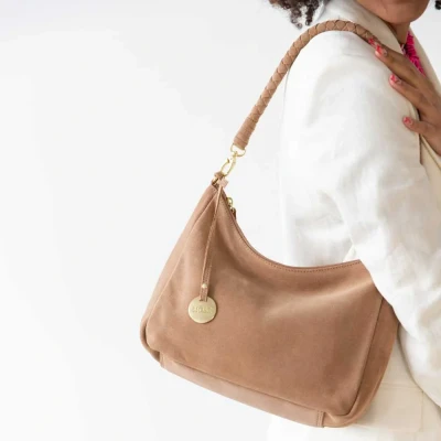 Afbeelding van Leren schoudertas dames zand suede MŌSZ Coco M