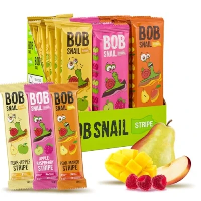 Afbeelding van Bob Snail Vegan Sweets Multifruit Bars 30 Gezonde Snacks Individueel Verpakt Voor Kinderen en Volwassenen met Mango, Frambozen, Peren Appel Suikervrije Koolhydraatarme Caloriearme Snoepjes