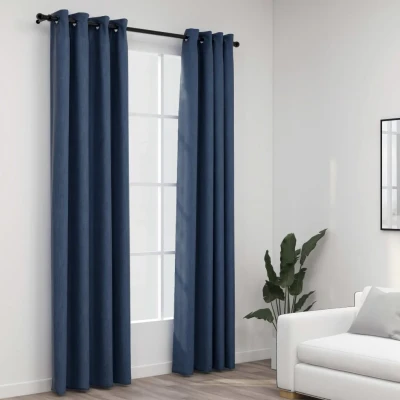 Afbeelding van vidaXL Gordijnen linnen look verduisterend ogen 2 st 140x225 cm blauw