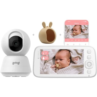 Afbeelding van Gologi Babyfoon met Camera Baby Monitor Op afstand bestuurbaar via App en Scherm Wit