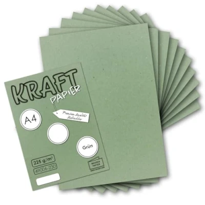 Afbeelding van NEUSER PAPER 50x Vintage kraftpapier in groen DIN A4 21 x 29,7 cm 210 297 mm 240 g/m² natuurlijk gerecycled papier, ecologisch knutselkarton enkele kaart UmWelt van GUSTAV