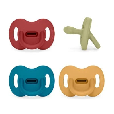 Afbeelding van Suavinex, Set van 4 siliconen fopspenen voor pasgeborenen baby&#039;s 0/6 maanden, fopspeen met symmetrische speen SX Pro, omkeerbaar, super zacht en soepel, ideaal om te slapen. Roze, Transparant, Oranje,