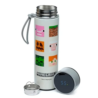 Afbeelding van Minecraft Gezichten RVS Warm &amp; Koud Thermosfles 450ml Digitale Thermometer