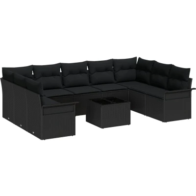 Afbeelding van vidaXL 10 delige Tuinsalonset met Kussens Beige Poly Rattan