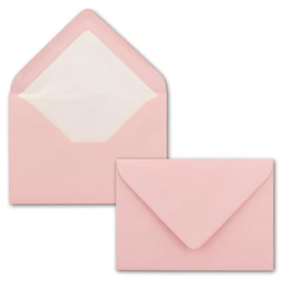 Afbeelding van enveloppen in roze met witte binnenvoering, DIN B6 formaat, 12,5 x 17,6 cm, zijdevoering, natte plakrand