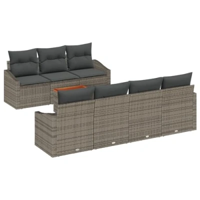 Afbeelding van vidaXL 8 delige Tuin Sofa Set met Kussens Grijs Poly Rattan Acacia