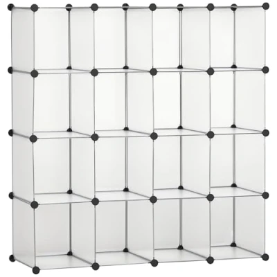 Afbeelding van HOMCOM opbergsysteem met 16 kubussen, stapelbaar kubusrek, schoenenrek, opbergrek, kunststof en staal, wit 125 x 32 cm