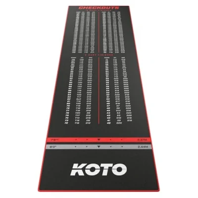 Afbeelding van KOTO Check Out Tapijt Rood 285 x 80 cm, Incl. Score indicatie &amp; Oche Professionele Dartmat, Bescherming Vloer Dartpijlen, Dart Mat