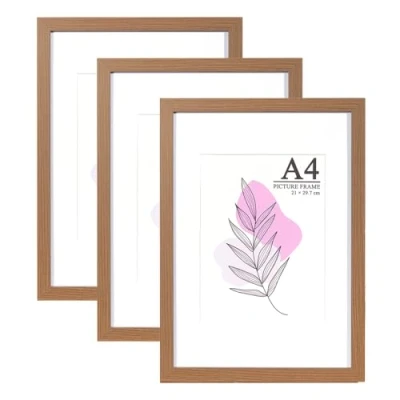 Afbeelding van Baoee Bruine fotolijst A4 met houder, set van 3, acrylglas, posterlijst, certificaatlijst, vrijstaand en aan de muur te monteren