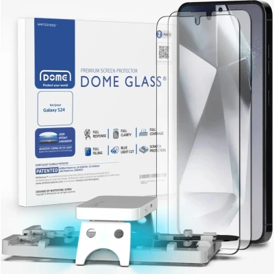 Afbeelding van Whitestone Dome Glass Geschikt voor Samsung Galaxy S24 Tempered Screen Protector met UV Uithardingslamp en Installatie Jig Gemakkelijke Duo Pack