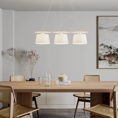 Afbeelding van Euluna Hanglamp Zweden, antiek wit/wit, textiel, hout, 3 lamps