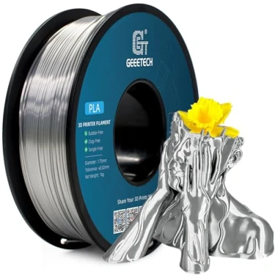 Afbeelding van GEEETECH PLA filament, 1,75 mm, zijdezilver, 3D printerfilament, spoel van 1 kg, zijdeachtig printoppervlak, maatnauwkeurigheid +/ 0,02 mm