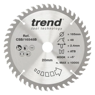 Afbeelding van Trend CraftPro Afkort tandcirkelzaagblad 165 mm diameter x 48 tanden 20 asgat, wolfraamcarbide getipt, CSB/16548B