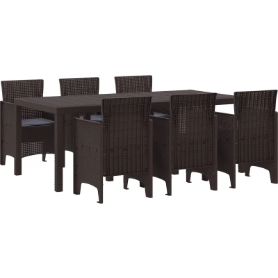 Afbeelding van vidaXL Tuin Eettafel Set 7 pcs Bruin 200 x 100 73 cm Polypropyleen