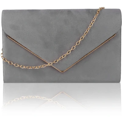 Afbeelding van Shengxi Clutch Dames Envelop Tas met Ketting Elegante Avondtas Kettingtas Crossbody Schoudertas Fluwelen Okseltas Handtas voor Bruiloft Prom Party (Grijs)