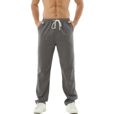 Afbeelding van Hoerev Linnen strandbroek voor heren, casual, donkergrijs, XXL