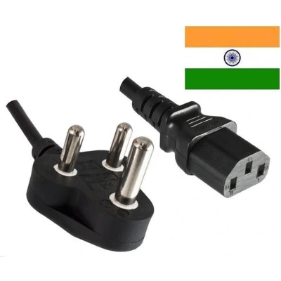 Afbeelding van Apparaatsnoer met rechte C13 plug en haakse type M stekker (India) 3x 1,50mm / zwart 5 meter
