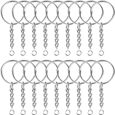 Afbeelding van Sleutelringen met Ketting 50 RVS Sleutelhanger Split Ringen Sleutel Hanger Splitringen Set 25 mm Stuks