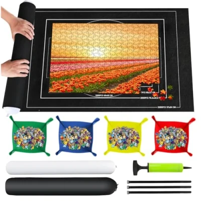 Afbeelding van TNOMSNO puzzelmat 1500 stukjes, voor kinderen, 1500, 1000, 500 stuks, draagbare puzzelmat, vilt, tafel puzzel, 116 x 66 cm, zwart