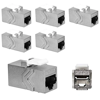 Afbeelding van kwmobile netwerk kabel koppeling Voor RJ45 en CAT6A ethernet kabels Metalen behuizing Afgeschermde keystone module 6 stuks