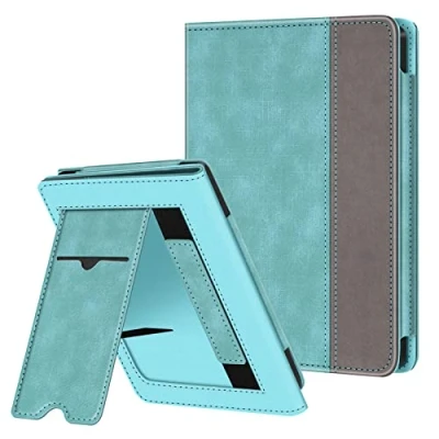 Afbeelding van Fintie Hoes voor Tolino Shine 4 (2022) / Kobo Clara 2E (2022), kickstand, beschermhoes met kaartenvak, polsband en automatische slaap waakfunctie, jeanslook turquoise