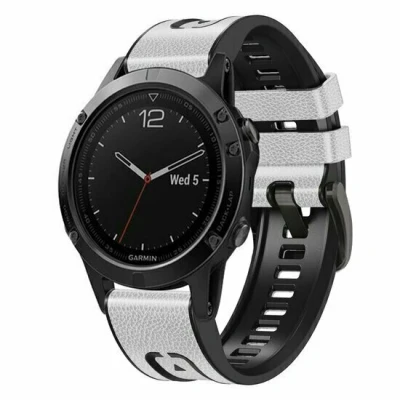Afbeelding van leer + siliconen bandje Wit Garmin Instinct 3 / E 45mm