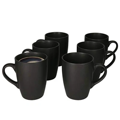 Afbeelding van MamboCat Lampart Nero Set van 6 koffiemokken, zwart, aardewerk mokken, mat zwart in moderne etnische stijl, koffiekopjesset voor personen, groot met handvat, zwarte koffiemok, stuks