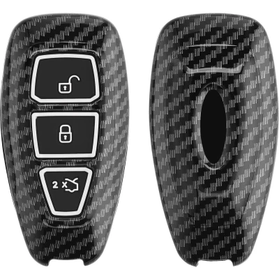 Afbeelding van kwmobile hoes voor autosleutel geschikt Ford 3 knops Keyless Go Autosleutelbehuizing in zwart Carbon design