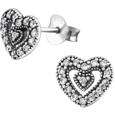 Afbeelding van JoyS Zilveren hartjes oorbellen 8 mm zirkonia geoxideerd