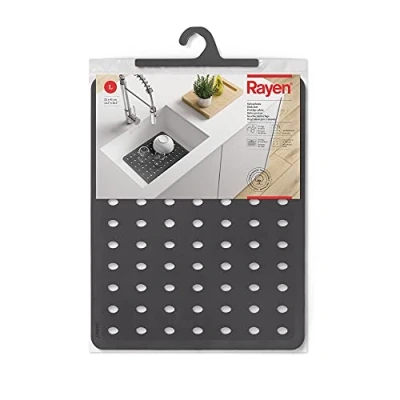 Afbeelding van Rayen Grijze onderzetter met afvoergaten beschermt de wastafel antislip 32 x 41 cm, natuurlijk rubber, afmetingen: cm