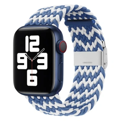 Afbeelding van Apple Watch Braided nylon bandje Blauw / Wit Geschikt voor 38mm 40mm 41mm