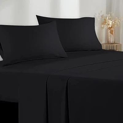 Afbeelding van Poligino Beddengoed, 90 x 190 200 cm, 3 delig, microvezel, hoeslaken bedlaken voor eenpersoonsbed, 160 280 1 kussensloop 50 80 zwart