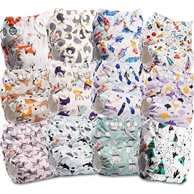 Afbeelding van Littles and Bloomz Herbruikbare baby pocketluier, standaard drukknoop, 12 luiers, FLP2 1201