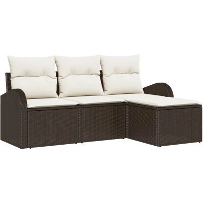 Afbeelding van vidaXL 4 Delige Tuin Sofa Set met Kussens Bruin Poly Rattan