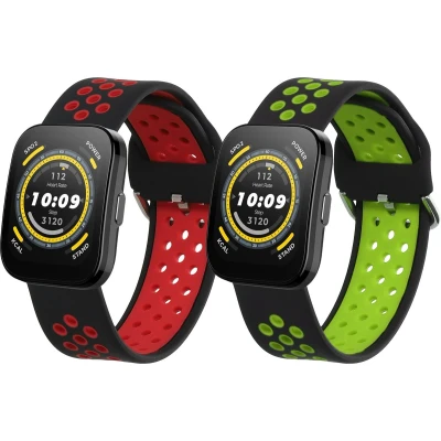 Afbeelding van kwmobile 2x horlogebandjes geschikt voor Huami Amazfit Bip 5 Unity / GTR 4 bandje Smartwatch bandjes van TPU Activity tracker horloge band in zwart rood groen