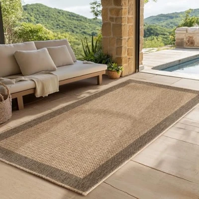 Afbeelding van SIMPEX Indoor &amp; Outdoor Vloerkleed robuust, weerbestendig en onderhoudsvriendelijk, met natuurlijke jute look, ideaal voor woonkamer, keuken, terras, tuin balkon, 80x150 cm