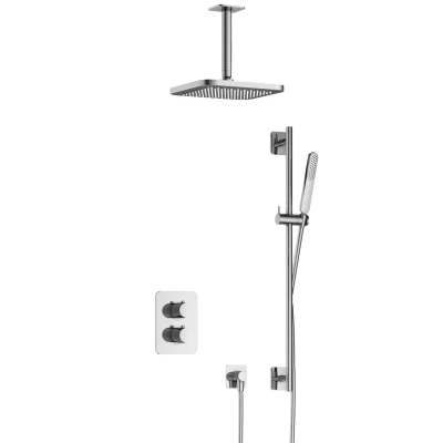 Afbeelding van Hotbath Gal Regendoucheset IBS40A Chroom Staaf Handdouche 22cm Hoofddouche 15cm Plafondbuis met glijstang