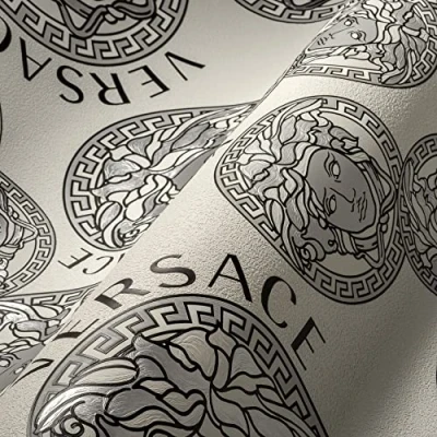 Afbeelding van &quot;MEDUSA HOOFD&quot; SATIJN GLANZEND BEHANG Design wit zwart zilver A.S. Création Versace 5