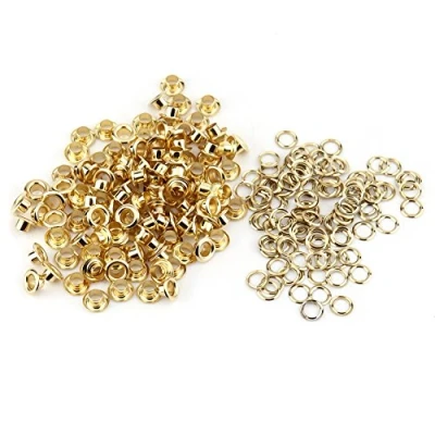 Afbeelding van Oogje klinknagels voor leer, 100 stuks oogjes goud 5 mm, metalen doorvoertules en ringen doe het zelf lederen ambachtelijke stof riem perforator inlijsten decoratie (goud)