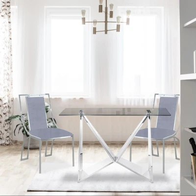 Afbeelding van Set van 2 Catarina Velvet Zilver Stoelen met Zilveren poten Menzzo
