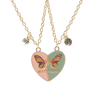 Afbeelding van Kasey Vriendschapsketting Hartje Met Vlinder BFF Ketting Voor 2 Vriendschapskettingen Vriendschap Cadeau Roze &amp; Lichtblauw Goudkleurig