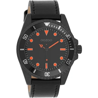 Afbeelding van OOZOO C11119 Horloge Timepieces staal leder zwart rood 44 mm
