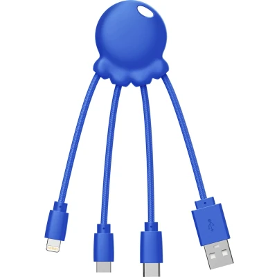 Afbeelding van Xoopar OCTOPUS Recycled multi kabel Blauw USB C micro connector A/micro USB, C, Lightning 0,1m