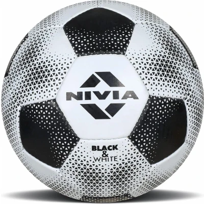 Afbeelding van Nivia zwart witte voetbal/voetbal met rubberen stiksels/32 panelen/geschikt voor harde grond zonder gras/trainingsvoetbal/voor heren/dames/maat 5 (zwart/wit)