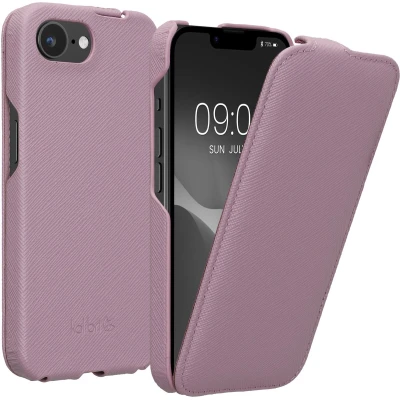 Afbeelding van kalibri flip cover geschikt voor Apple iPhone 16e ultradunne leren hoes smartphone mauve