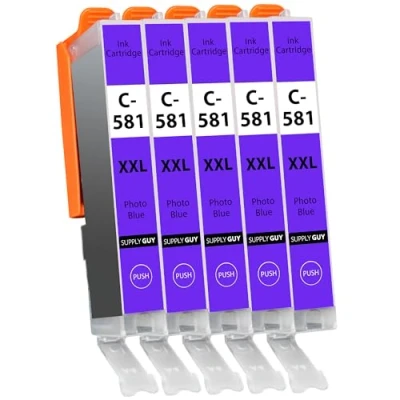 Afbeelding van Supply Guy 5 XXL Inktpatronen met chip compatibel Canon CLI 581 Fotoblau voor Pixma TS8100 TS8150 TS8151 TS8152 TS8200 TS8250 TS8251 TS8252 TS8300 TS8350 TS8351 TS8352 TS9100 TS9150 TS9155