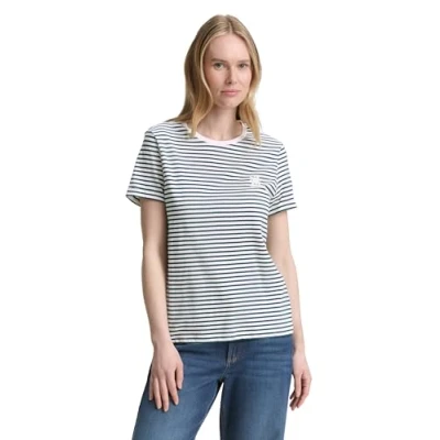 Afbeelding van TOM Tailor MIT Streifenmuster Tshirt print, Dames, Maat: XXL, Green white irregular stripe
