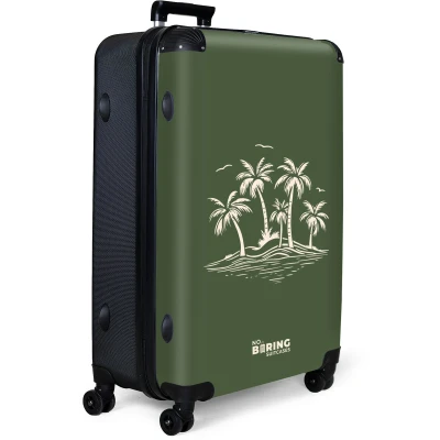 Afbeelding van NoBoringSuitcases.com® Koffer groot Reiskoffer lichtgewicht Groen met beige palmbomen Rolkoffer 4 wielen Grote trolley XL 98 liter bagage